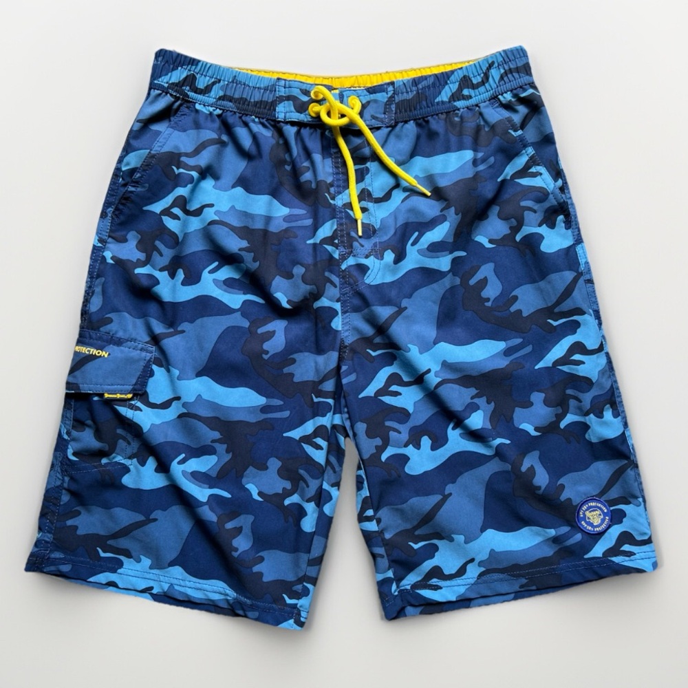 Banana Boat Swim Trunks Shorts Sz M With Pockets SPF 50+ Protection Blue Camo